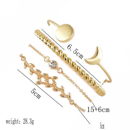 4 Pcs/Set Women's Fashion Crystal Triangle Circle Leaf Chain Bracelet