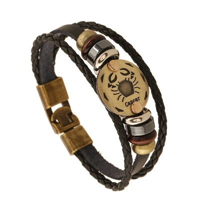 12 Constellation Logo Punk Leather Bracelet