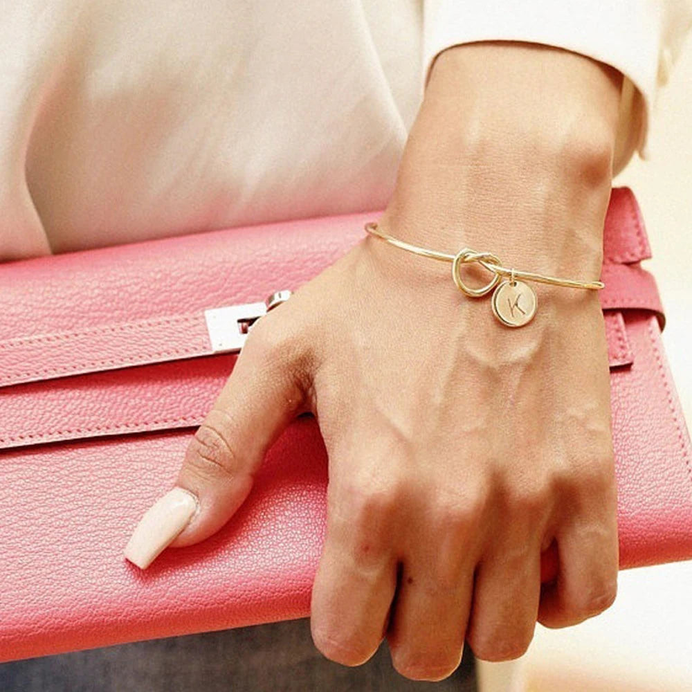 Rose Gold/Silver Color Alloy Letter Bracelet Snake Chain Charm