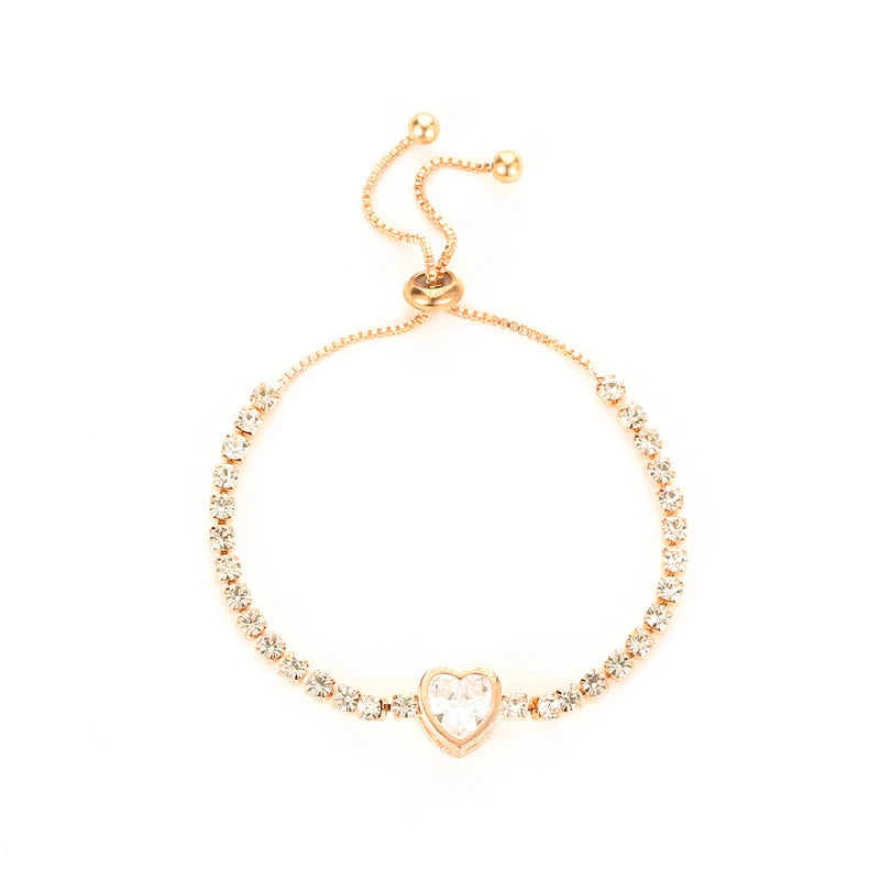 Round Rose Gold Color Cubic Zirconia Charm Bracelet