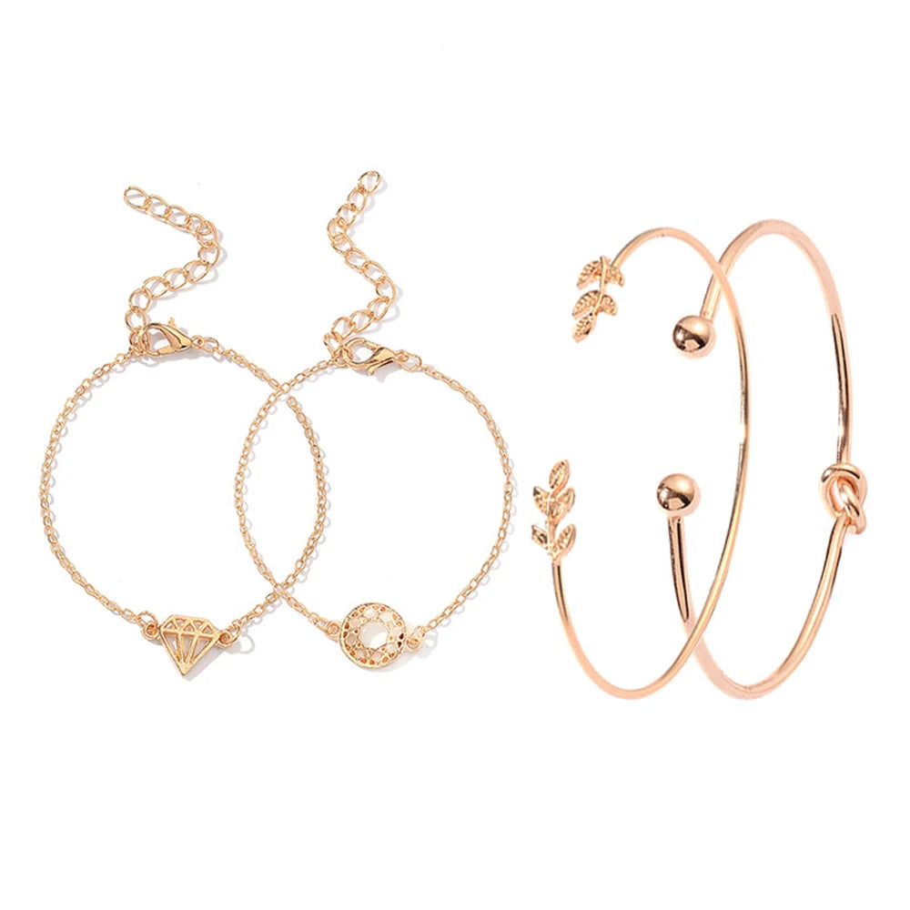 4pcs/Set Bohemia Leaf Knot Hand Cuff Link Chain Charm Bracelet