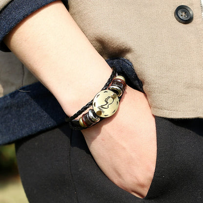 12 Constellation Logo Punk Leather Bracelet