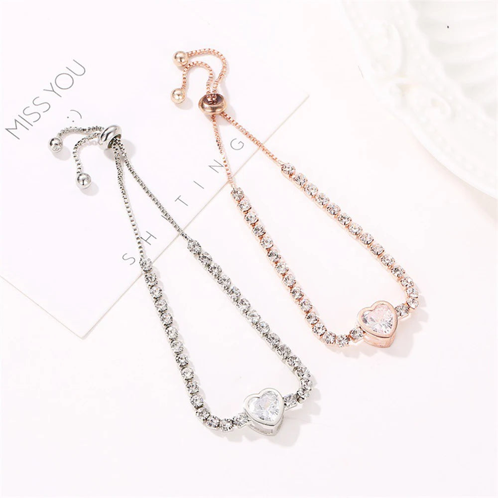 Round Rose Gold Color Cubic Zirconia Charm Bracelet
