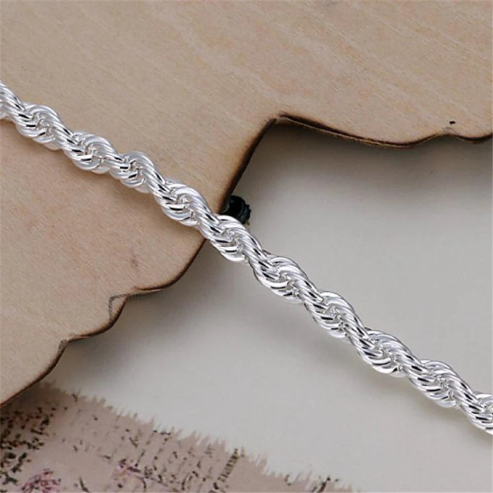 4mm Silver Color Chain Male Twisted Rope Bracelet
