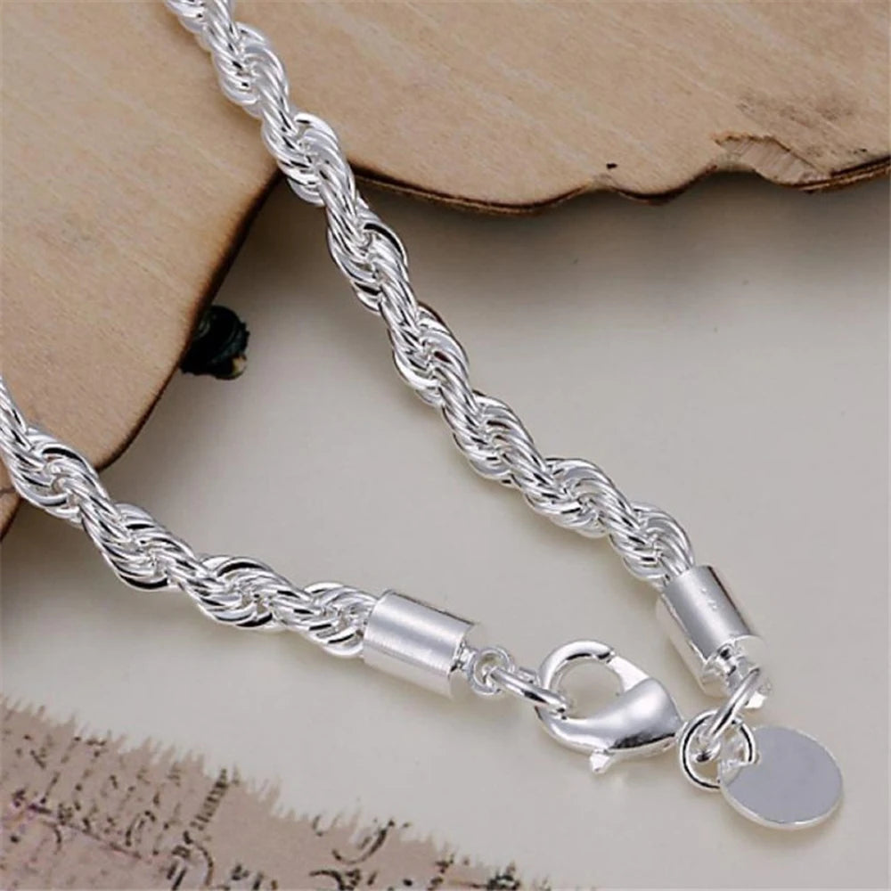 4mm Silver Color Chain Male Twisted Rope Bracelet
