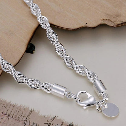 4mm Silver Color Chain Male Twisted Rope Bracelet