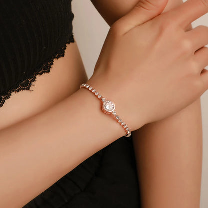 Round Rose Gold Color Cubic Zirconia Charm Bracelet