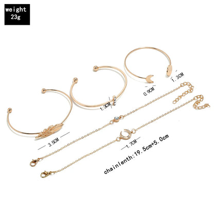 4 Pcs/Set Women's Fashion Crystal Triangle Circle Leaf Chain Bracelet