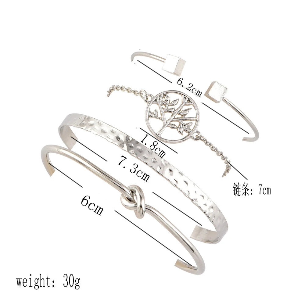 4 Pcs/Set Women's Fashion Crystal Triangle Circle Leaf Chain Bracelet