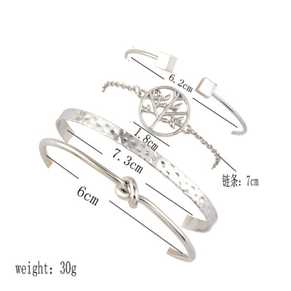 4 Pcs/Set Women's Fashion Crystal Triangle Circle Leaf Chain Bracelet