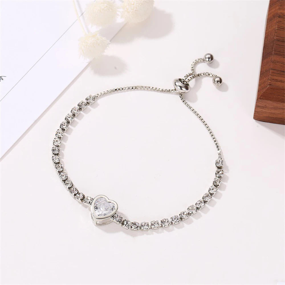 Round Rose Gold Color Cubic Zirconia Charm Bracelet