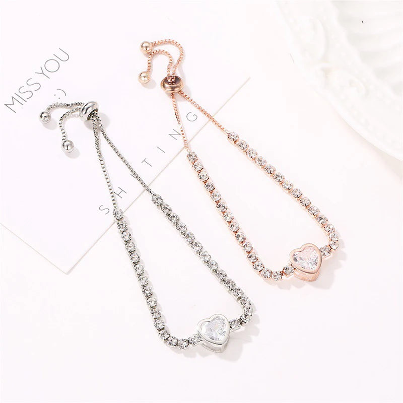 Round Rose Gold Color Cubic Zirconia Charm Bracelet