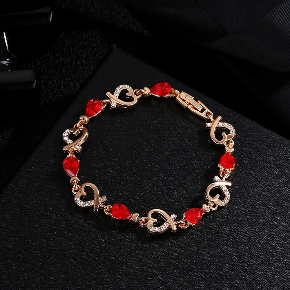 5 Colors Beautiful Colorful Austrian Crystal Heart Chain Bracelet