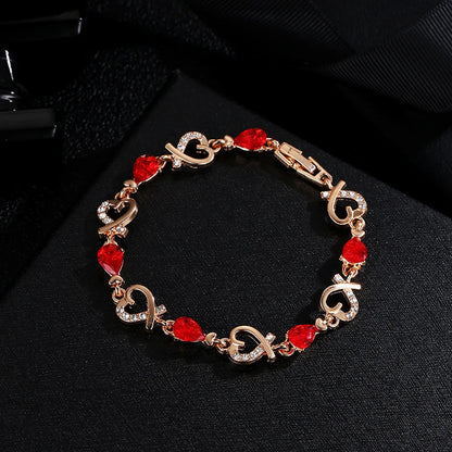 5 Colors Beautiful Colorful Austrian Crystal Heart Chain Bracelet
