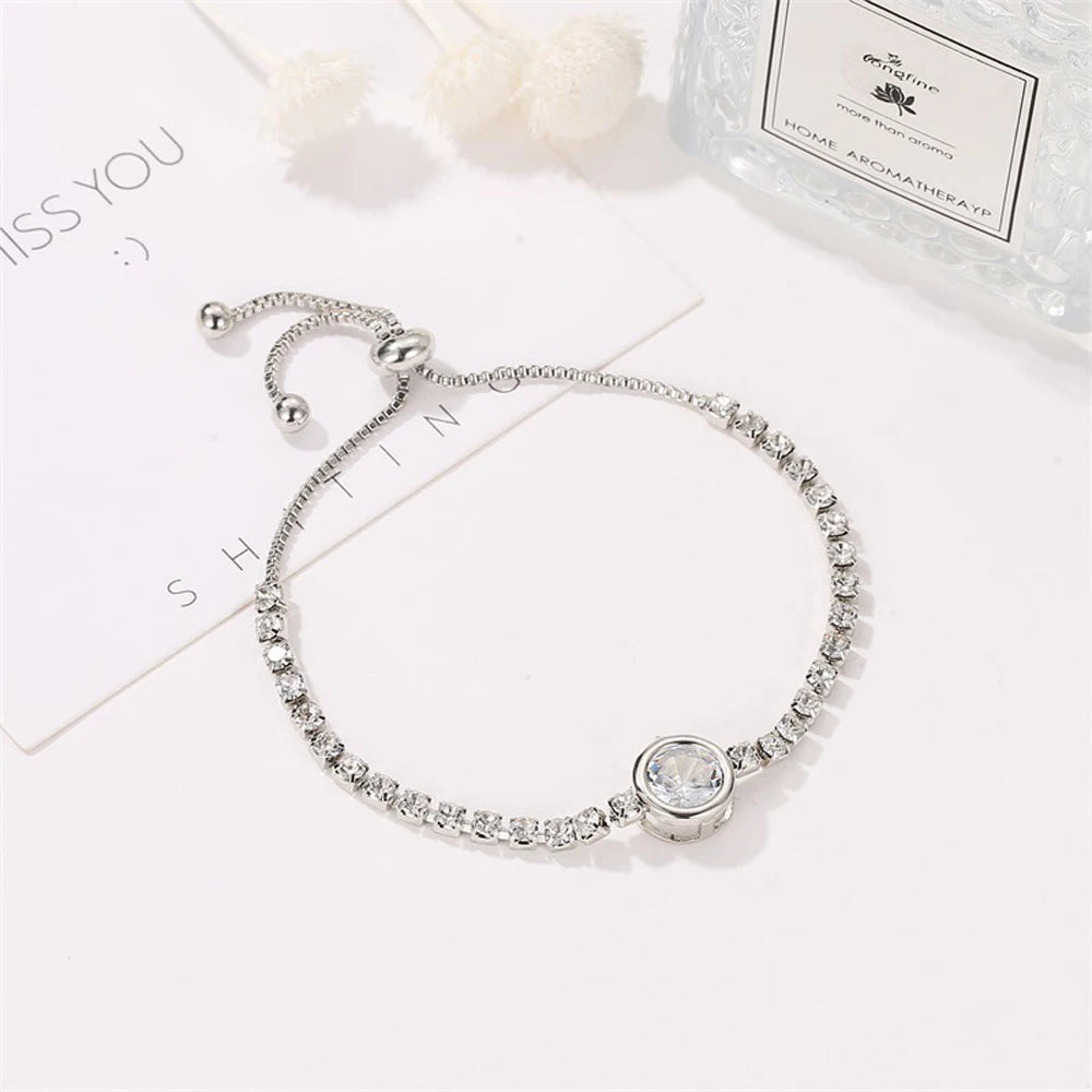 Round Rose Gold Color Cubic Zirconia Charm Bracelet