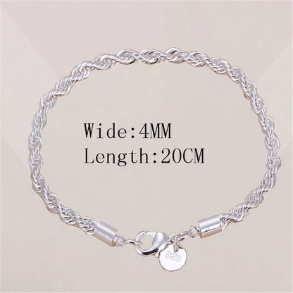 4mm Silver Color Chain Male Twisted Rope Bracelet