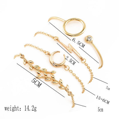 4 Pcs/Set Women's Fashion Crystal Triangle Circle Leaf Chain Bracelet