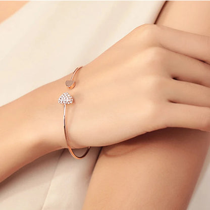 Adjustable Crystal Double Heart Bow Bilezik Cuff Opening Bracelet