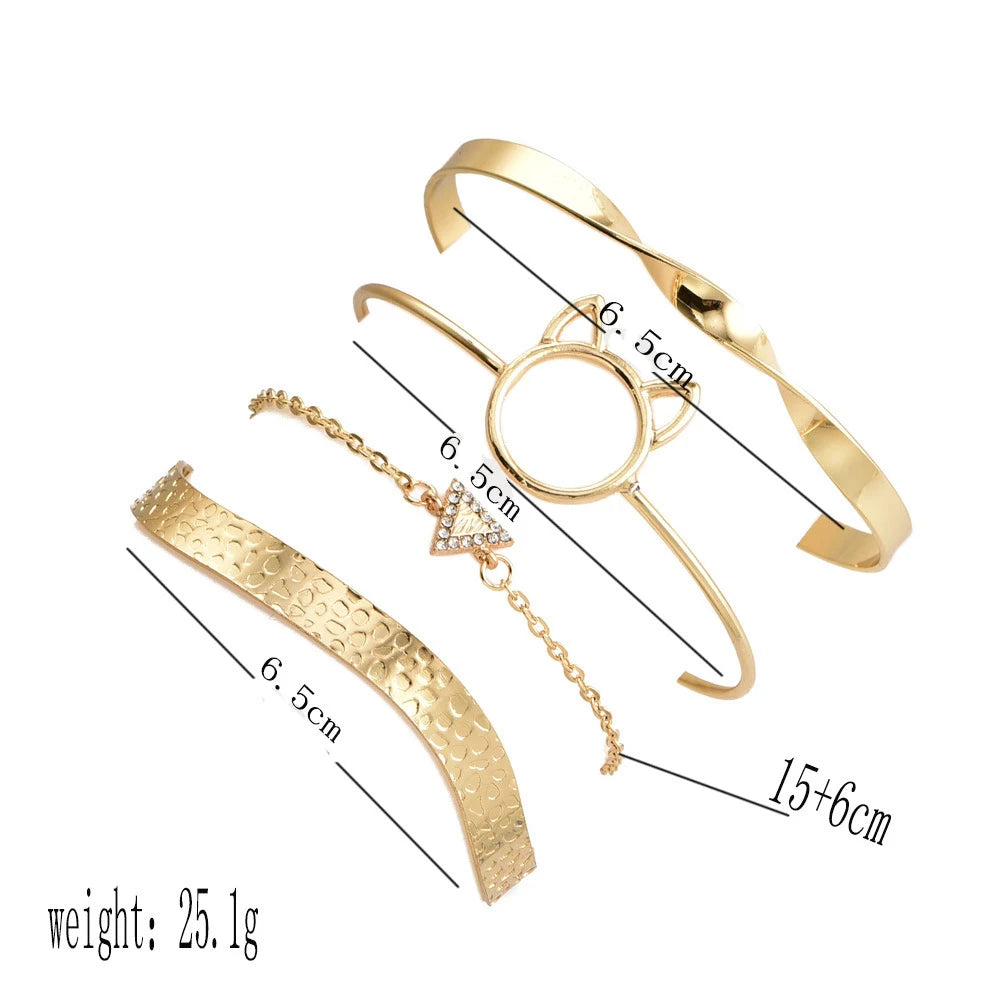 4 Pcs/Set Women's Fashion Crystal Triangle Circle Leaf Chain Bracelet