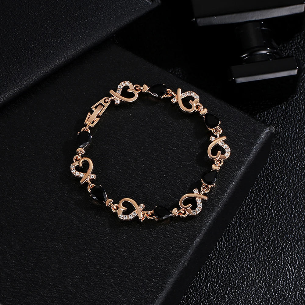 5 Colors Beautiful Colorful Austrian Crystal Heart Chain Bracelet