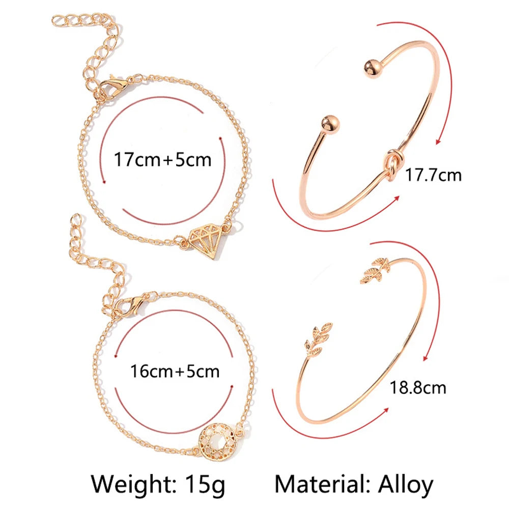 4pcs/Set Bohemia Leaf Knot Hand Cuff Link Chain Charm Bracelet