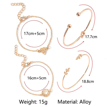 4pcs/Set Bohemia Leaf Knot Hand Cuff Link Chain Charm Bracelet