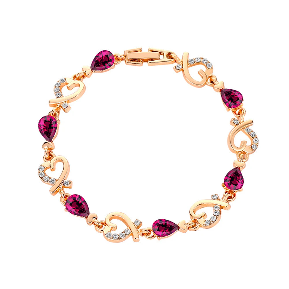 5 Colors Beautiful Colorful Austrian Crystal Heart Chain Bracelet