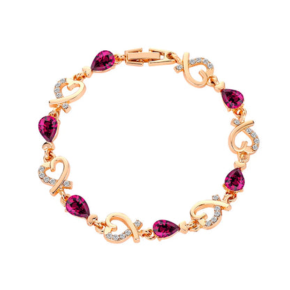 5 Colors Beautiful Colorful Austrian Crystal Heart Chain Bracelet