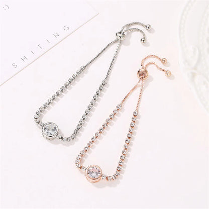 Round Rose Gold Color Cubic Zirconia Charm Bracelet
