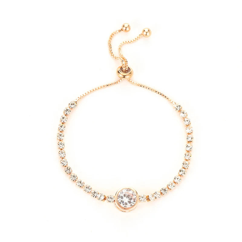 Round Rose Gold Color Cubic Zirconia Charm Bracelet