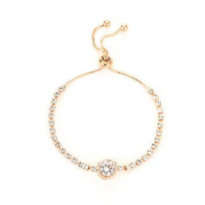 Round Rose Gold Color Cubic Zirconia Charm Bracelet