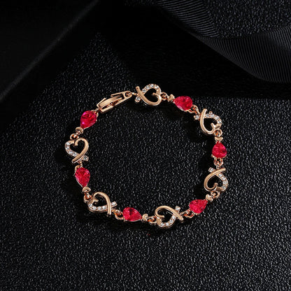 5 Colors Beautiful Colorful Austrian Crystal Heart Chain Bracelet