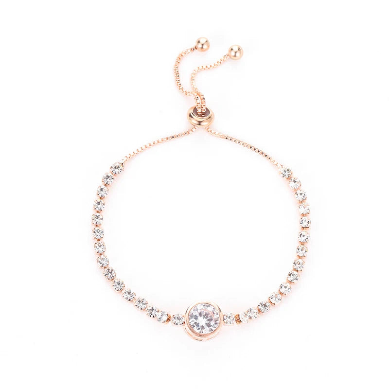 Round Rose Gold Color Cubic Zirconia Charm Bracelet