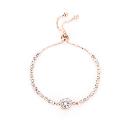 Round Rose Gold Color Cubic Zirconia Charm Bracelet