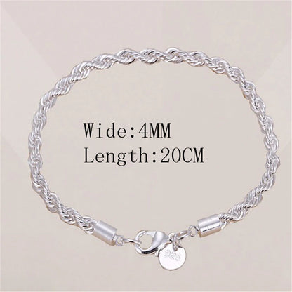 4mm Silver Color Chain Male Twisted Rope Bracelet