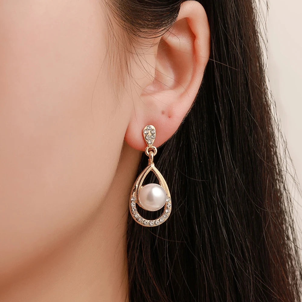 Elegant Simulated Pearl Bridal Necklaces/Earrings Jewelry Set