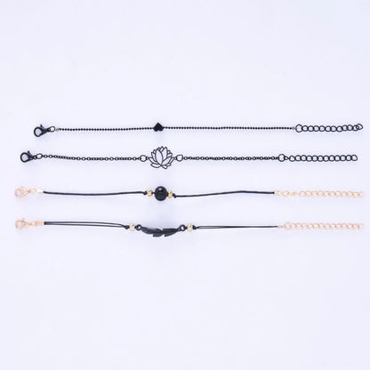 4PCs Gothic Black Feather Lotus Bracelets