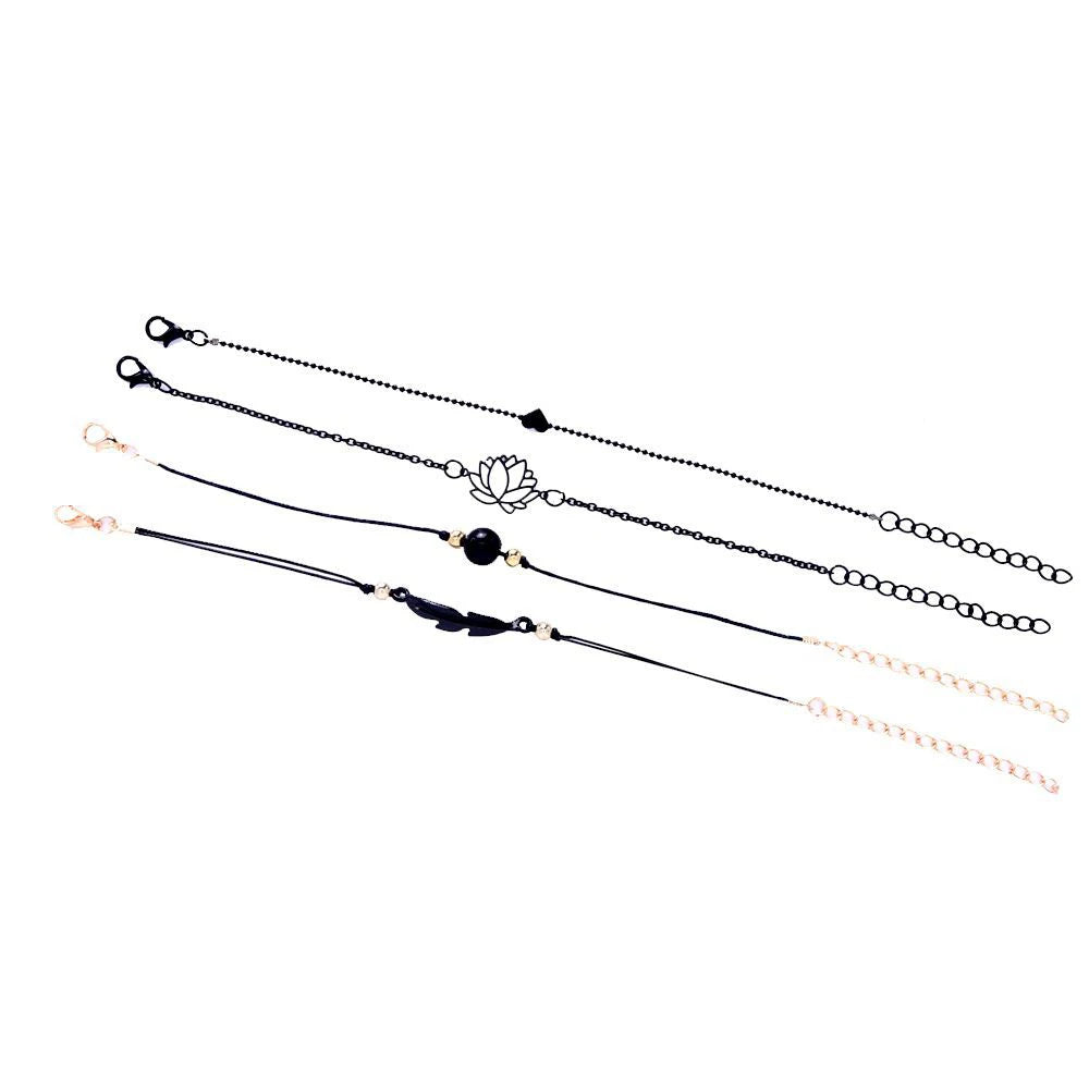 4PCs Gothic Black Feather Lotus Bracelets