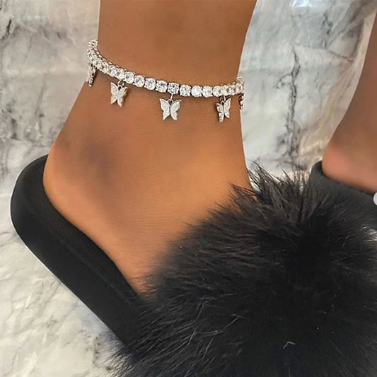 Butterfly Rhinestone Tennis Chain Foot Chain Anklet