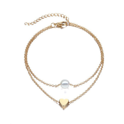 Simple Multilayer Heart Female Anklets