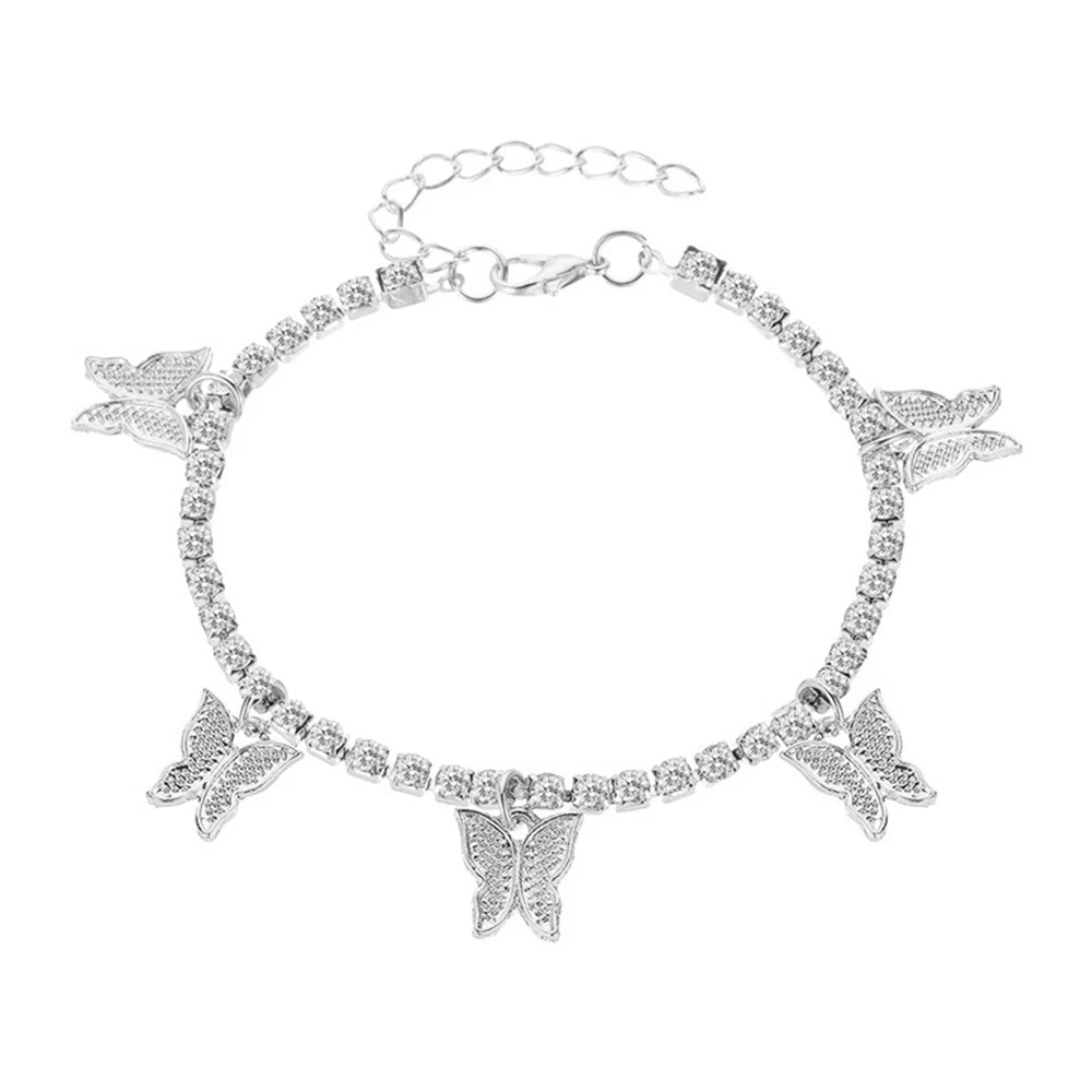 Butterfly Rhinestone Tennis Chain Foot Chain Anklet