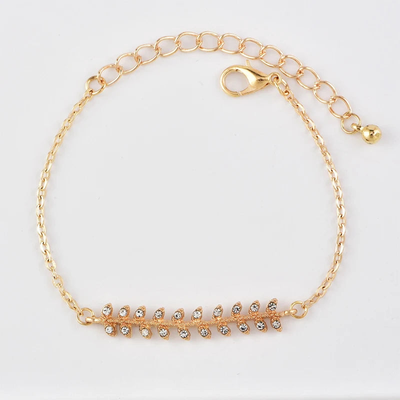 4 Pcs/Set Women's Fashion Crystal Triangle Circle Leaf Chain Bracelet