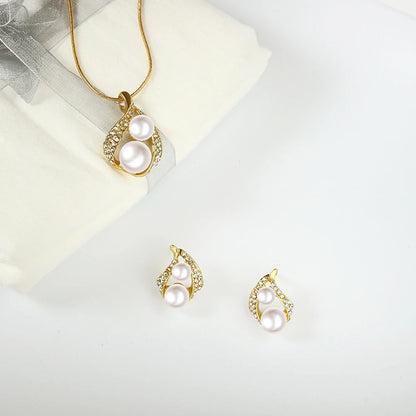Elegant Simulated Pearl Bridal Necklaces/Earrings Jewelry Set