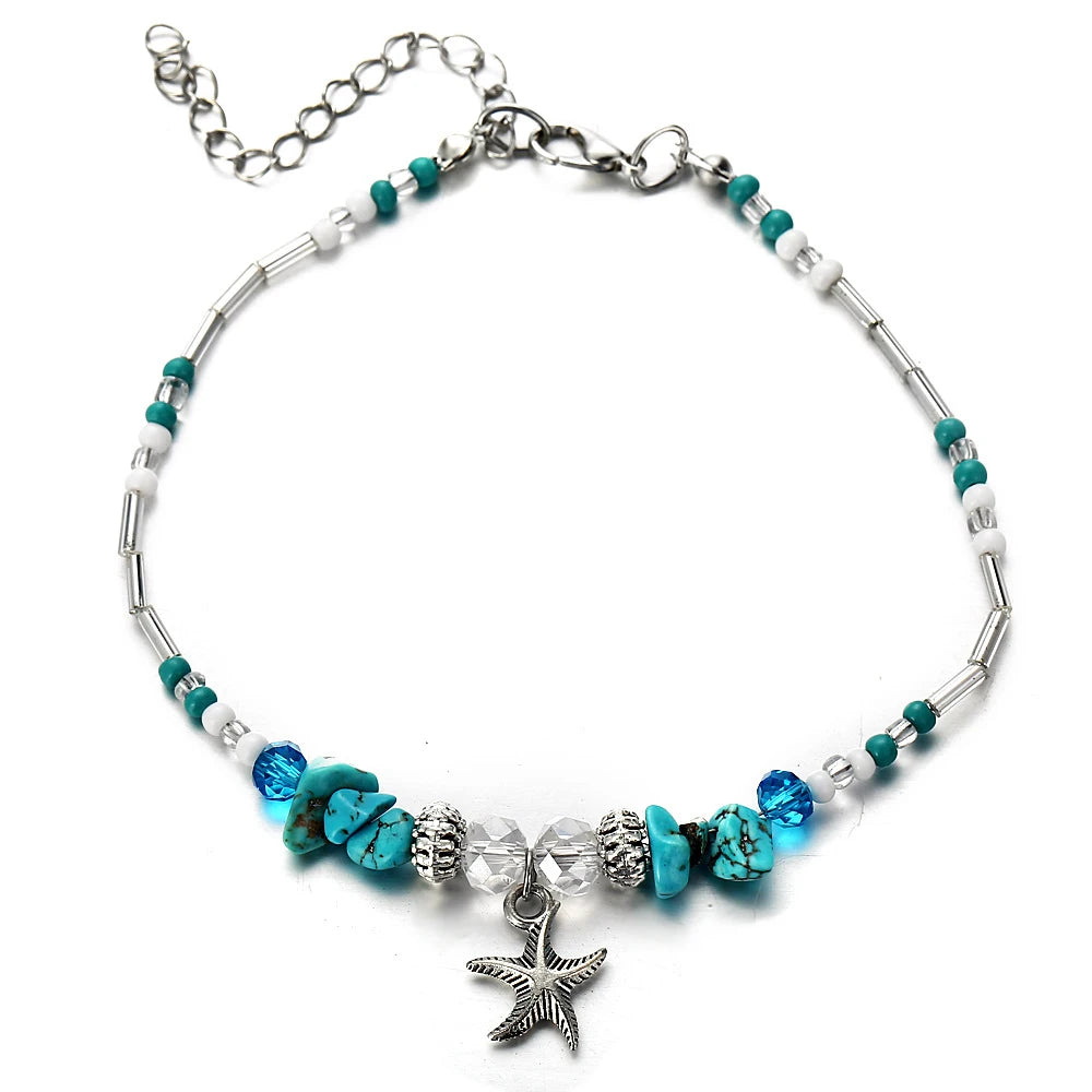 Bohemian Vintage Shell Beads Starfish Sea Turtle Anklet