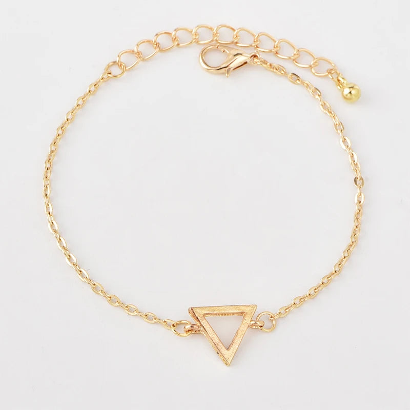 4 Pcs/Set Women's Fashion Crystal Triangle Circle Leaf Chain Bracelet