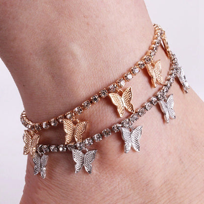 Butterfly Rhinestone Tennis Chain Foot Chain Anklet
