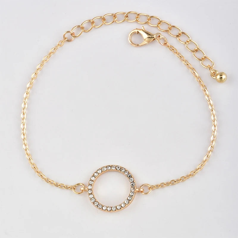 4 Pcs/Set Women's Fashion Crystal Triangle Circle Leaf Chain Bracelet