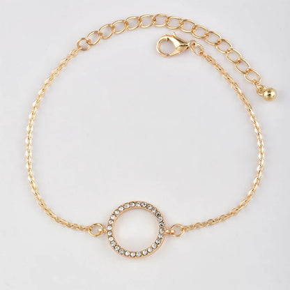4 Pcs/Set Women's Fashion Crystal Triangle Circle Leaf Chain Bracelet