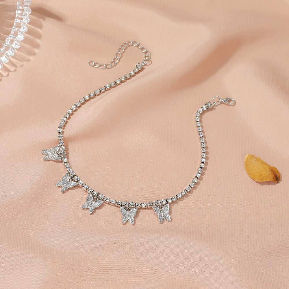 Butterfly Rhinestone Tennis Chain Foot Chain Anklet