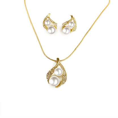 Elegant Simulated Pearl Bridal Necklaces/Earrings Jewelry Set
